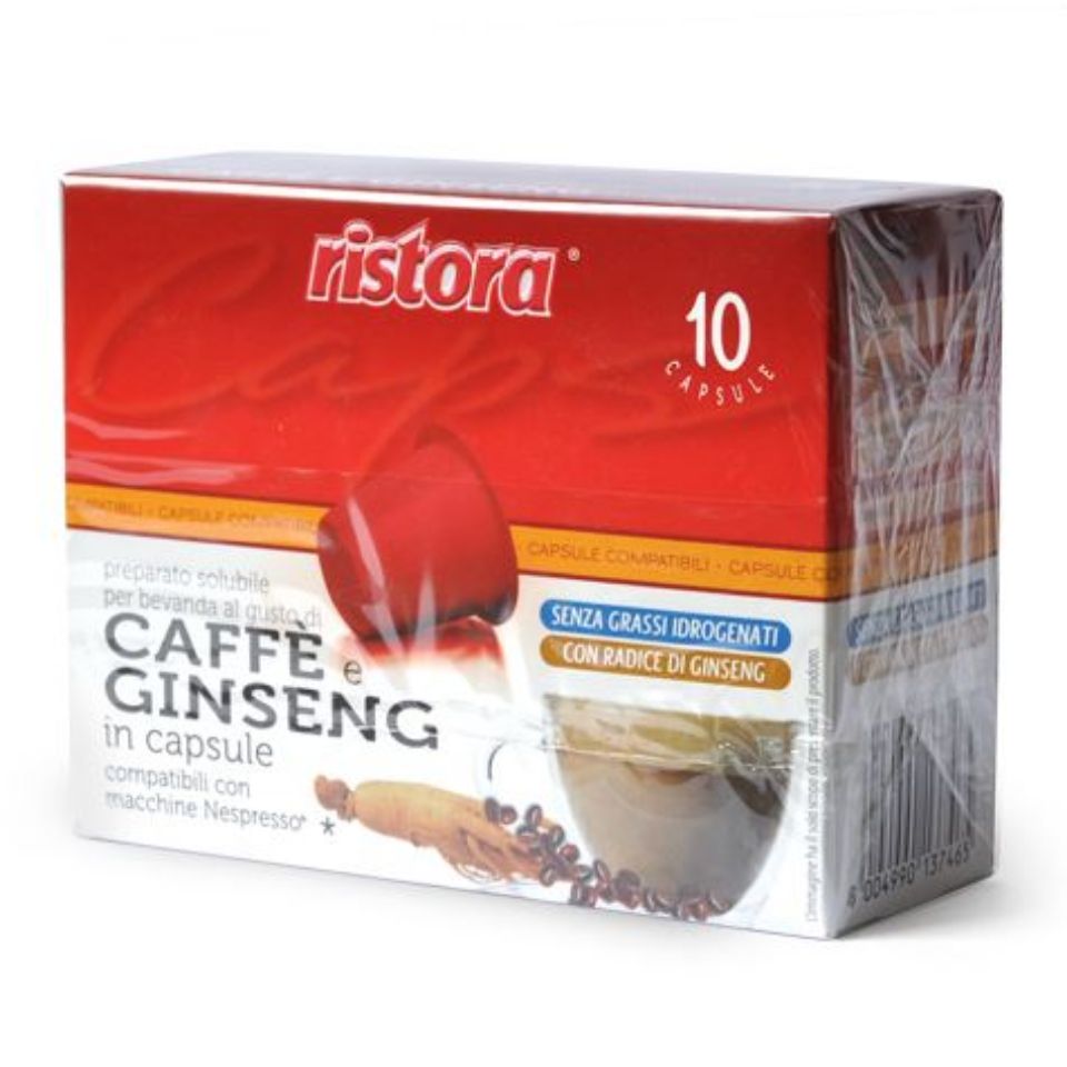Picture of 10 Ristora Coffee and Ginseng capsules compatible with Nespresso coffee machines Picture of 10 Ristora Coffee and Ginseng capsules compatible with Nespresso coffee machines