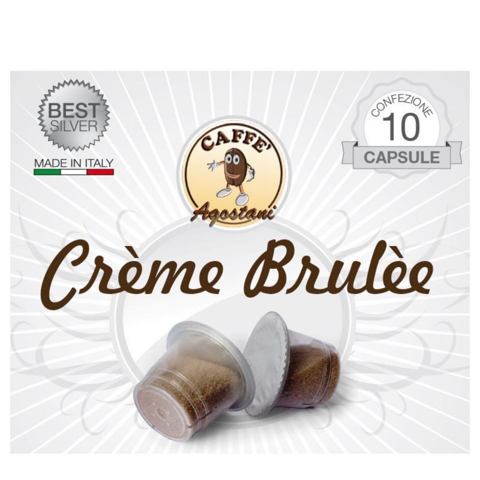 Picture of 10 caps of Agostani Best Silver Crème Brulèe caps compatible with Nespresso system