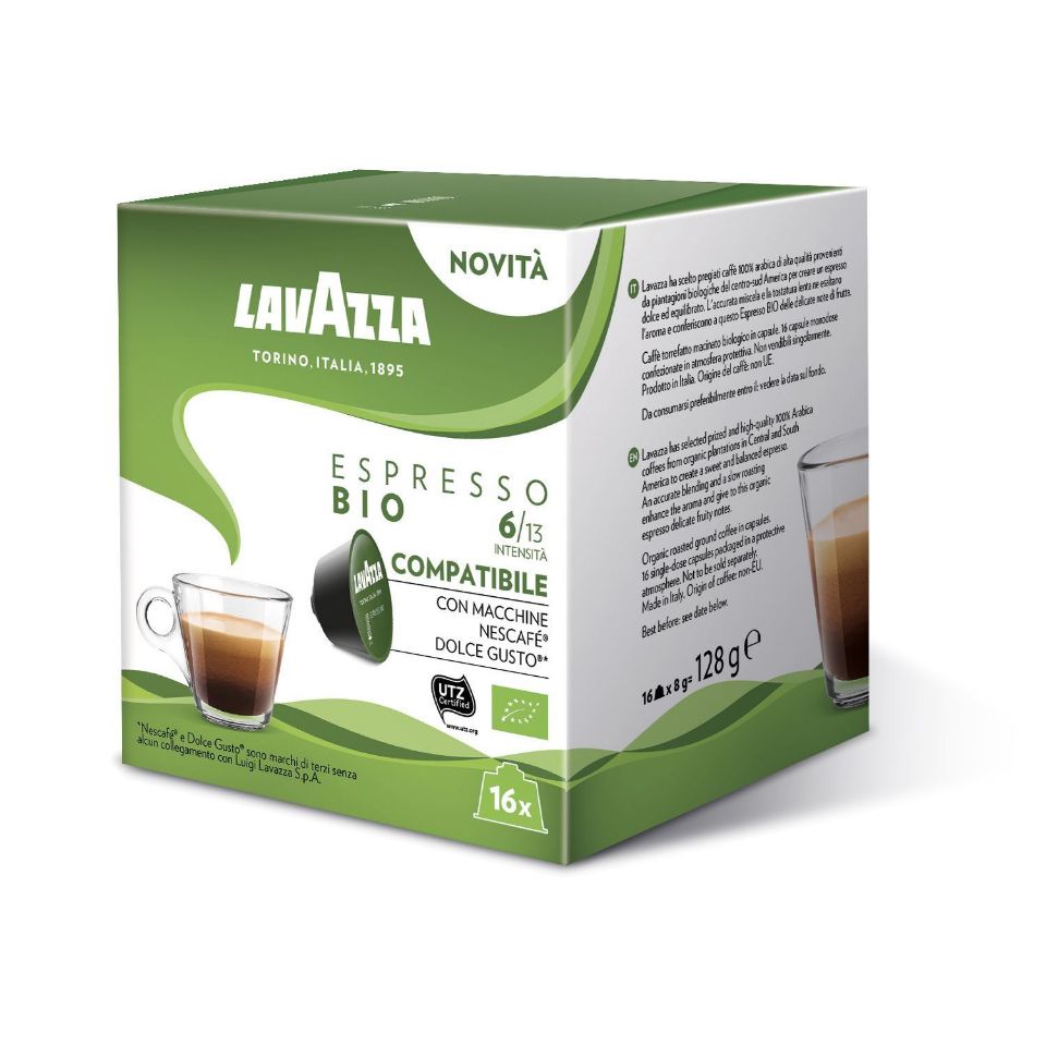 16 Lavazza Espresso Bio coffee capsules compatible with Nescafè Dolce Gusto