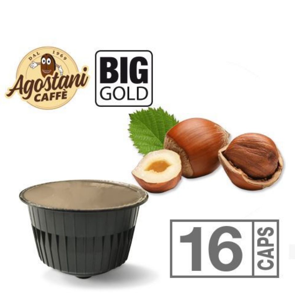 16 Agostani Big Gold Nocciolino Hazelnut Coffee Capsules Compatible Dolce  Gusto
