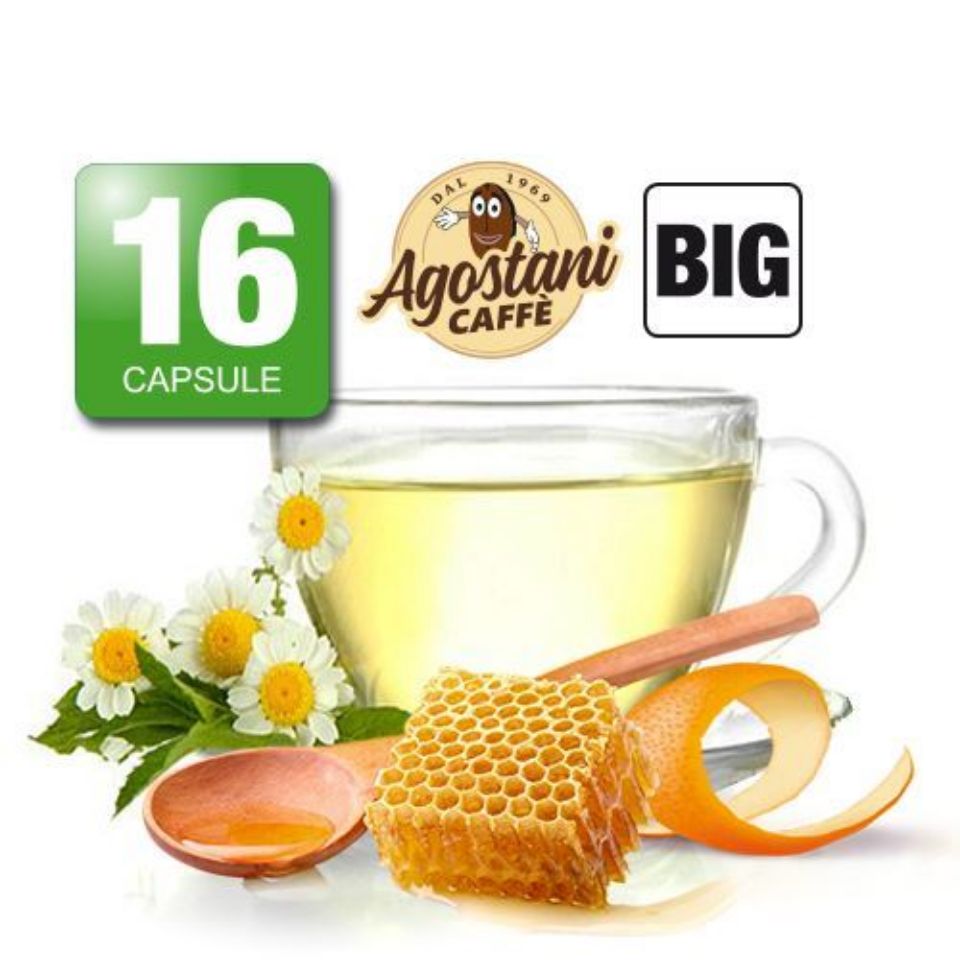 Picture of 16 Agostani Big Chamomile Honey and Orange drink Capsules Compatible with Nescafé Dolce Gusto system