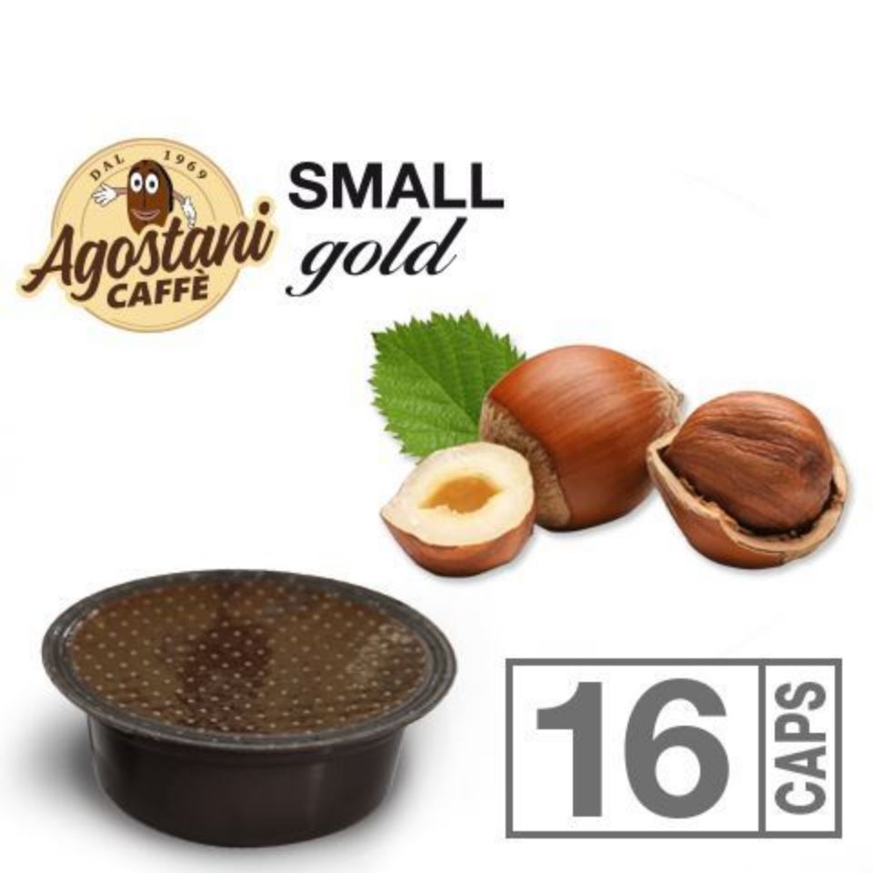 Picture of 16 Nocciolino Agostani SMALL GOLD capsules compatible with Lavazza a Modo Mio