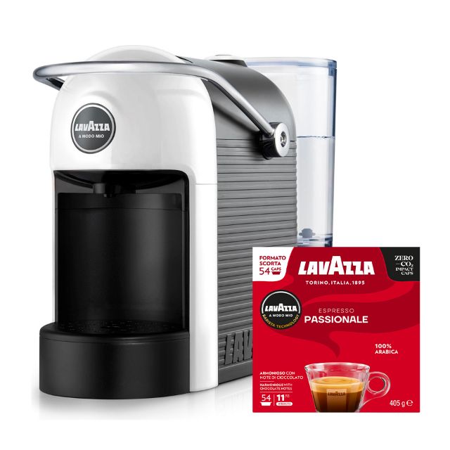 Offer: JOLIE Bianca coffee machine + 216 Lavazza Caps A Modo Mio Passionale with Free Shipping