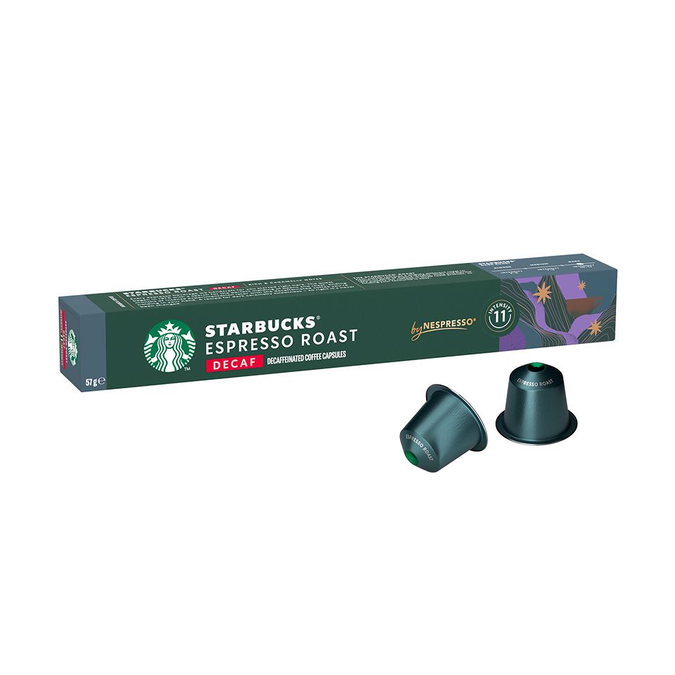 Picture of 10 STARBUCKS Decaf Espresso Roast capsules by Nespresso, decaffeinated coffee
