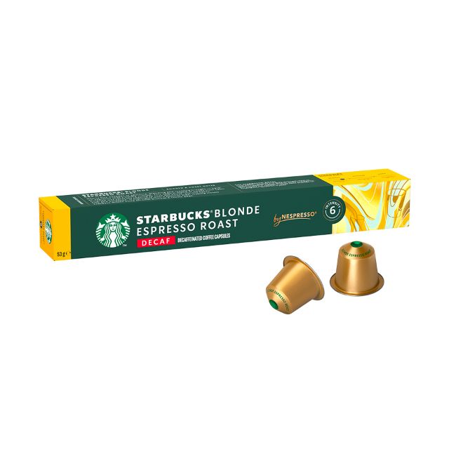 10 STARBUCKS Decaf Blonde Espresso Roast capsules by Nespresso, decaffeinated coffee