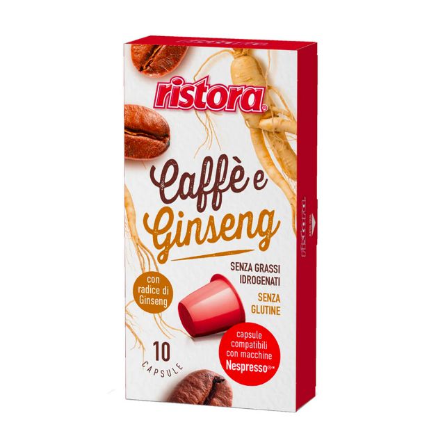 10 Ristora Coffee and Ginseng capsules compatible with Nespresso coffee machines