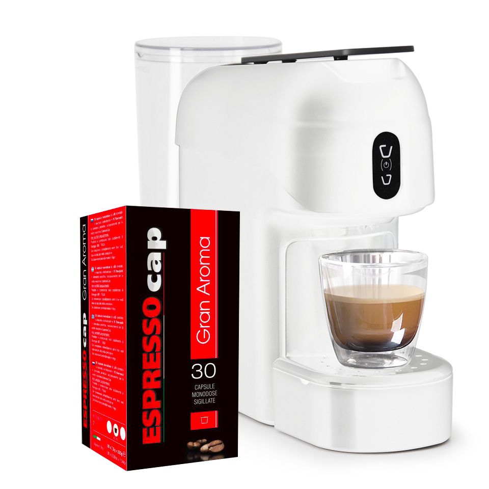 Picture of Macchina Caffè Alba Bianca (per sistema a cialde Espresso Cap) + 120 capsule Gran Aroma